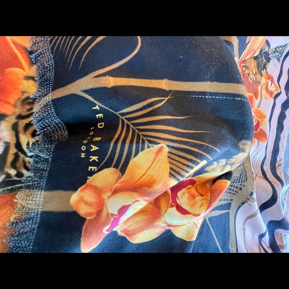 Ted Baker London Floral Print Scarf in Navy and Orange